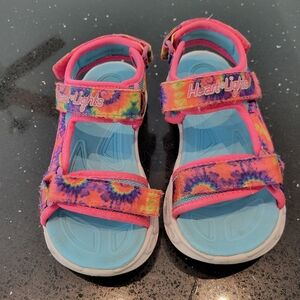 Skechers Heart lights sandals, Rainbow, tie dye, little girls size 13